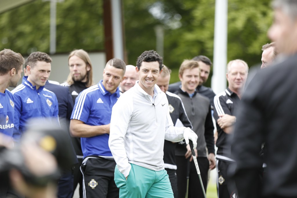  Irish Open champion Rory McIlroy puts on a clinic for the Northern Ireland football team ahead of Euro 2016