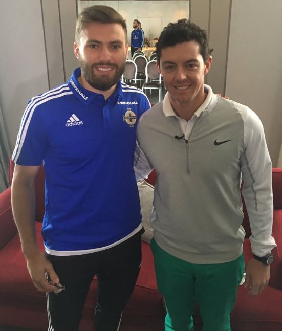  Leeds United and Northern Ireland midfielder Stuart Dallas uploaded this snap of himself with the four-time Major champion as they got together at Carton House