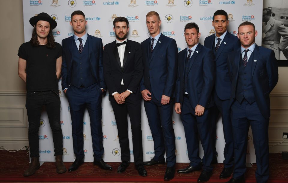 Team ... James Bay, Gary Cahill, Jack Whitehall, Joe Hart, James Milner, Chris Smalling, James Milner and Wayne Rooney pose during the England Footballers Foundation charity event