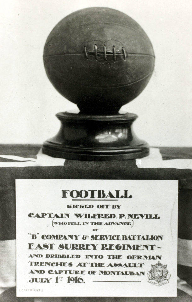 Football used by British troops on the battlefield at Montauban