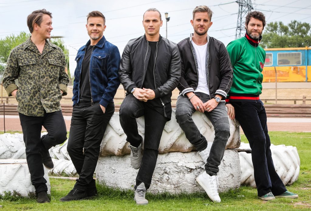  Reunited ... Take That recording their video with the dance act at Arena Essex Raceway