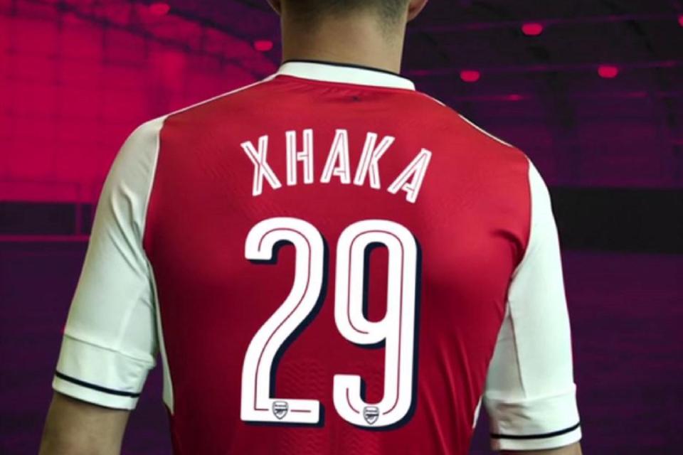 The £30million signing will now wear the No.29 shirt at the Emirates