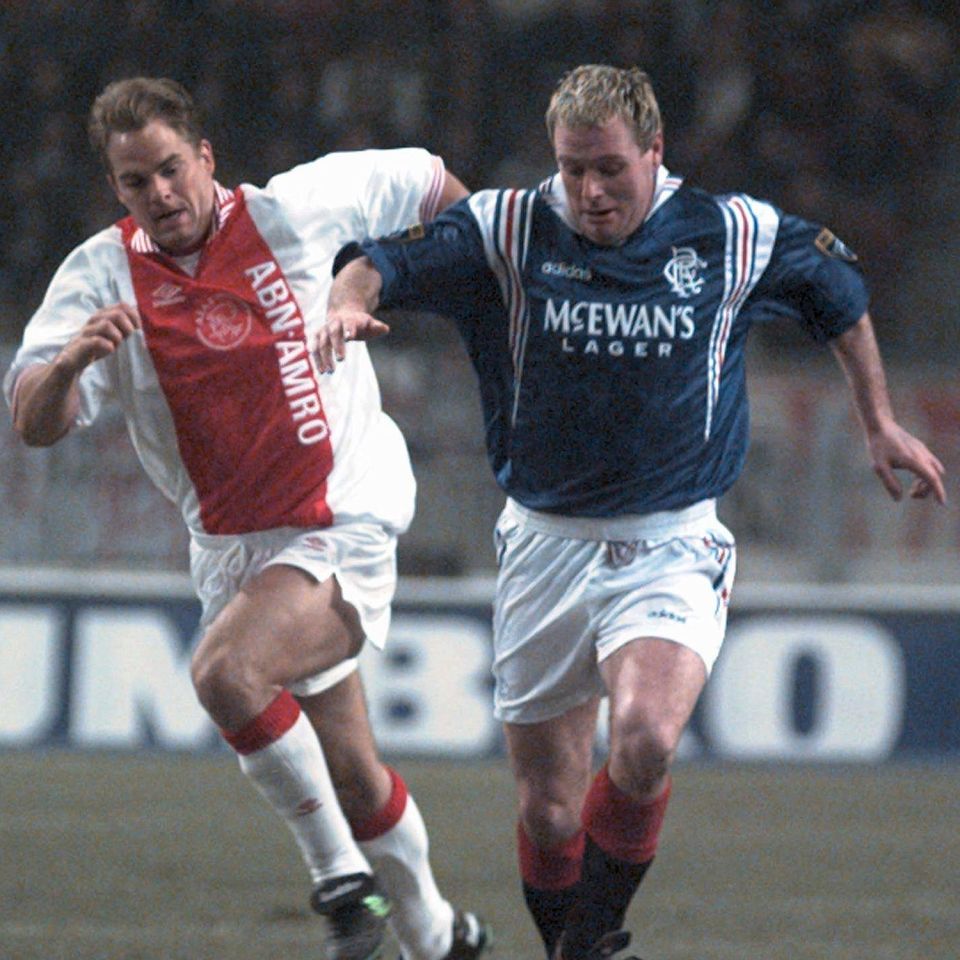 Frank de Boer clashes with Paul Gascoigne during a clash between Ajax and Rangers