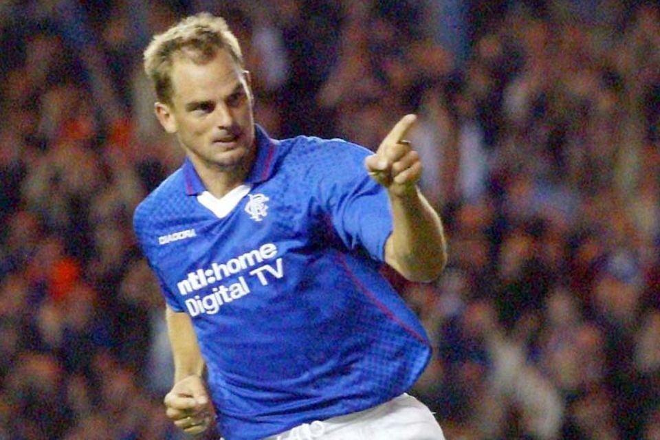 Ronald de Boer celebrates netting for Rangers in the Uefa Cup during a brief spell in Scotland