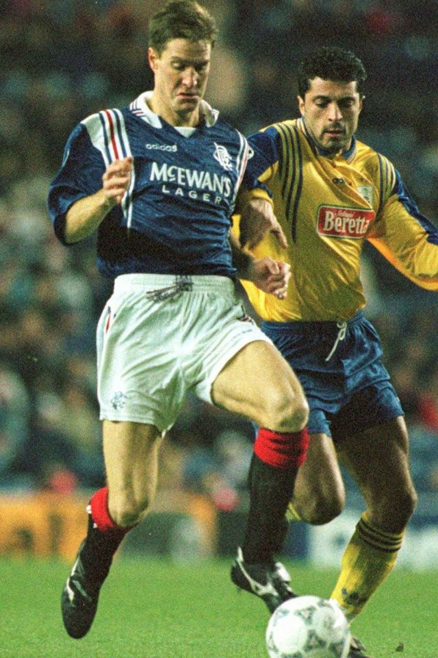 Peter van Vossen in action for Rangers during a 1996 Uefa Cup tie with Grasshoppers