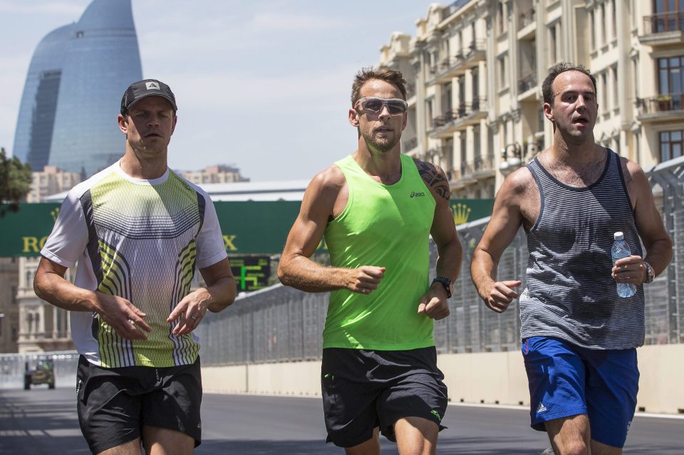  McLaren star Jenson Button warm up on the track at the Baku city circuit