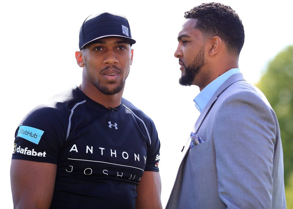 Anthony Joshua squares up to Dominic Breazeale ahead of their heavyweight bout