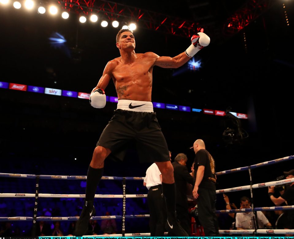 Anthony Ogogo celebrates his smooth victory over Croatian Frane Radnic of Croatia at The O2