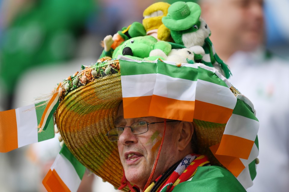 BORDEAUX, FRANCE - JUNE 18: A Republic of Ireland supporter enjoys the pre match atmosphere prior to the UEFA EURO 2016 Group E match between Belgium and Republic of Ireland at Stade Matmut Atlantique on June 18, 2016 in Bordeaux, France. (Photo by Dennis Grombkowski/Getty Images)