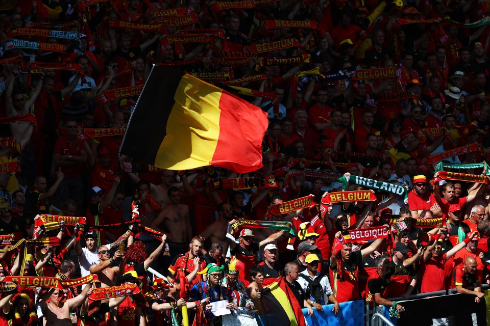 BORDEAUX, FRANCE - JUNE 18:  Belgium fans celebrate during the UEFA EURO 2016 Group E match between Belgium and Republic of Ireland at Stade Matmut Atlantique on June 18, 2016 in Bordeaux, France.  (Photo by Dean Mouhtaropoulos/Getty Images)