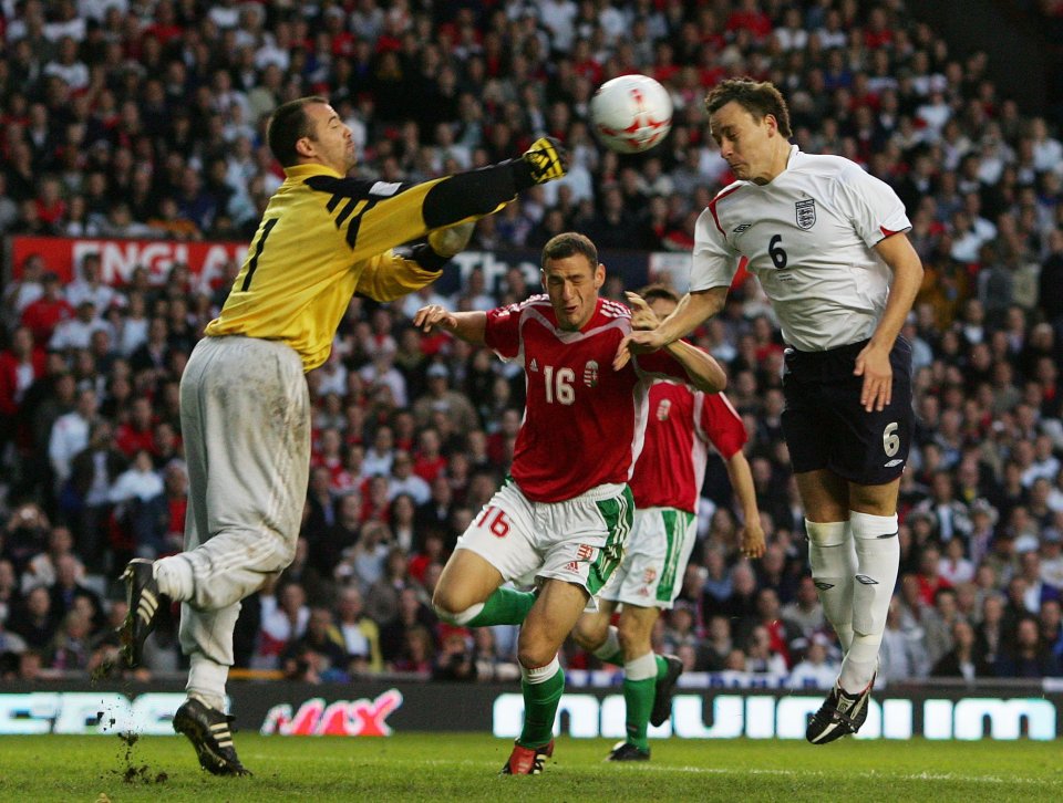 Former England defender John Terry heads past Kiraly in a friendly in May 2006 