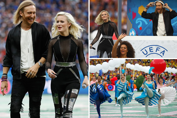 David Guetta and Zara Larsson on stage at the opening ceremony