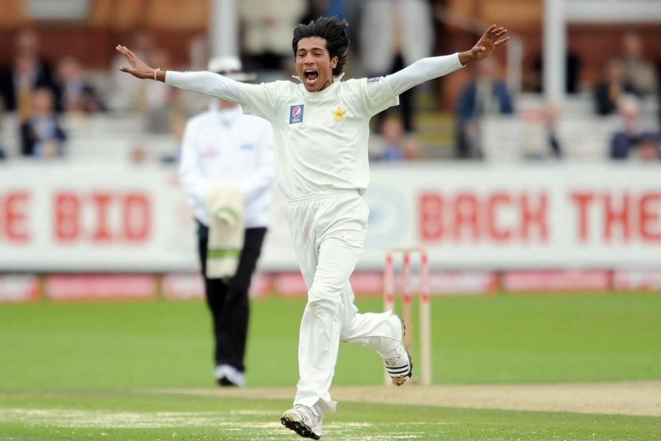 Mohammed Amir celebrates one of his six first-innings wickets in the Lord's Test of 2010 Amir celebrates one of his six first-innings wickets in the Lord's Test tarnished by spot fixing in 2010