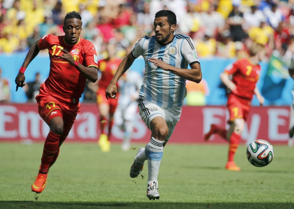  Ezequiel Garay in action for Argentina against Belgium at 2014 World Cup