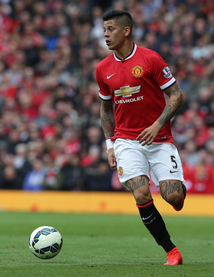 MANCHESTER, ENGLAND - MAY 17: Marcos Rojo of Manchester United in action during the Barclays Premier League match between Manchester United and Arsenal at Old Trafford on May 17, 2015 in Manchester, England. (Photo by Tom Purslow/Man Utd via Getty Images)