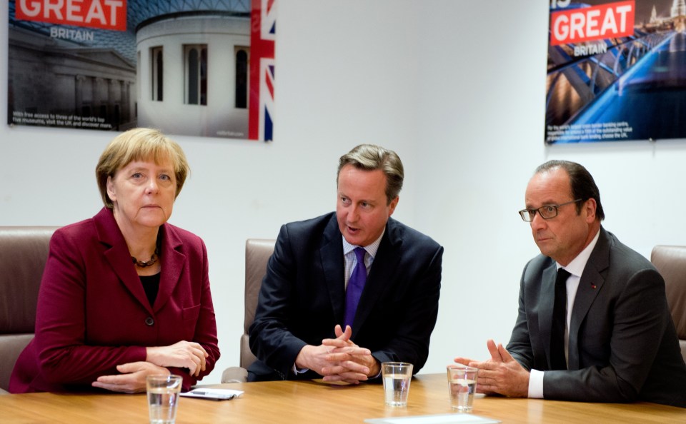 Angela Merkel, David Cameron and Francois Hollande