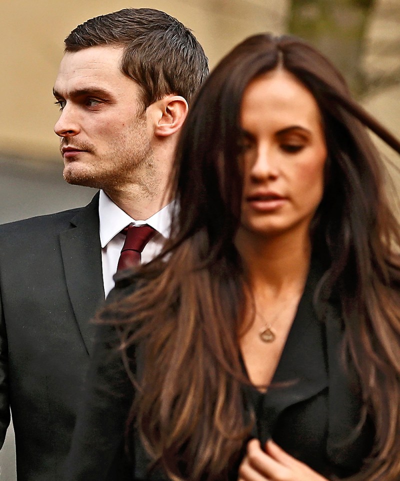 Former Sunderland soccer player Adam Johnson leaves with his girlfriend girlfriend Stacey Flounders from Bradford Crown Court in Bradford, northern England