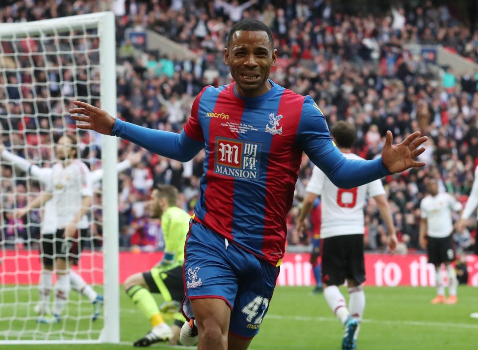  Jason Puncheon celebrates scoring in the FA Cup final for Crystal Palace