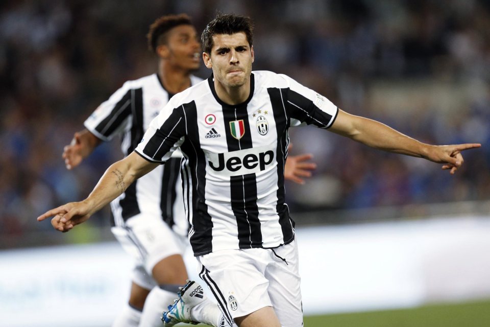 epa05322211 Juventus' Alvaro Morata celebrates scoring the 1-0 lead during the Italian Cup final soccer match Milan vs Juventus at Olimpico stadium in Rome, Italy, 21 May 2016. EPA/RICCARDO ANTIMIANI