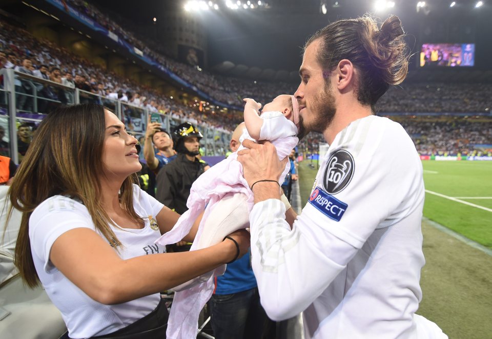 Gareth Bale celebrates Real Madrid's Champions league triumph with his girlfriend Emma Rhys-Jones and their daughter Nava Valentina