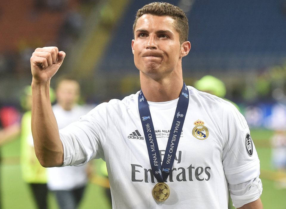 Cristiano Ronaldo celebrates after winning the Champions League with Real Madrid