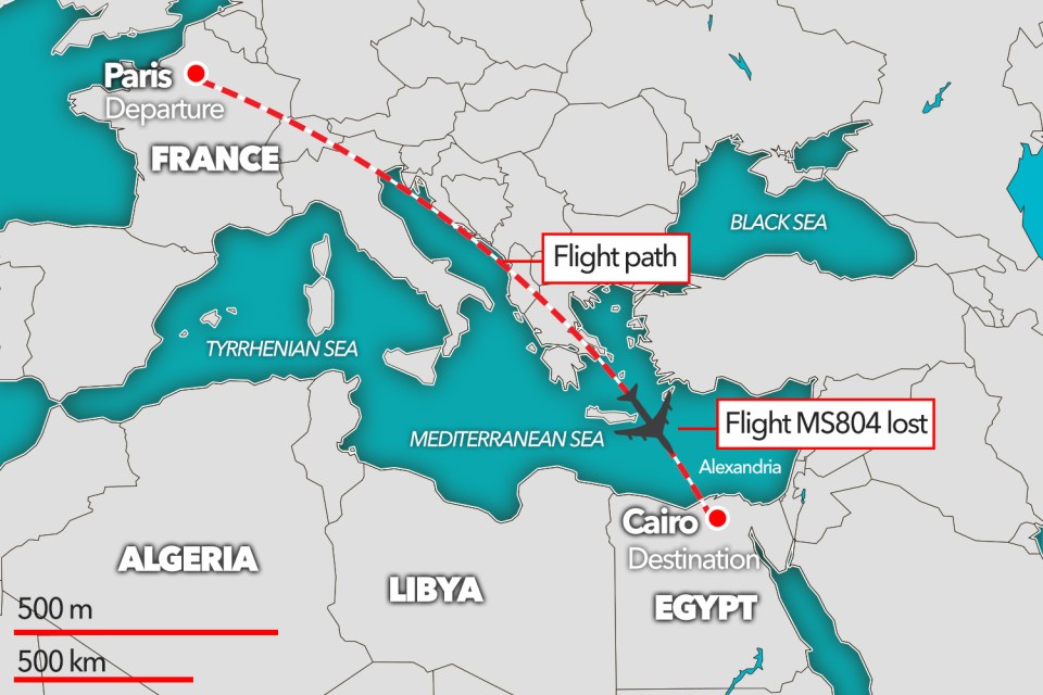  The flight was heading from Paris to Cairo when it disappeared from radar