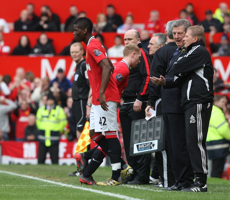 MANCHESTER, ENGLAND - MARCH 11: Paul Pogba of Manchester United comes on as a substitute during the Barclays Premier League match between Manchester United and West Bromwich Albion at Old Trafford on March 11, 2012 in Manchester, England. (Photo by Matthew Peters/Man Utd via Getty Images)