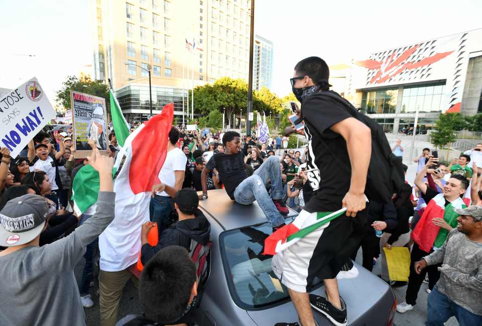  A group of 300 made its way towards the San Jose Convention Centre to protest 