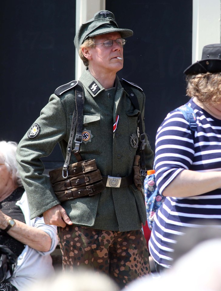 Enemy territory . . . German visitor makes an inappropriate entrance in Nazi uniform at a D-Day event in Brighouse