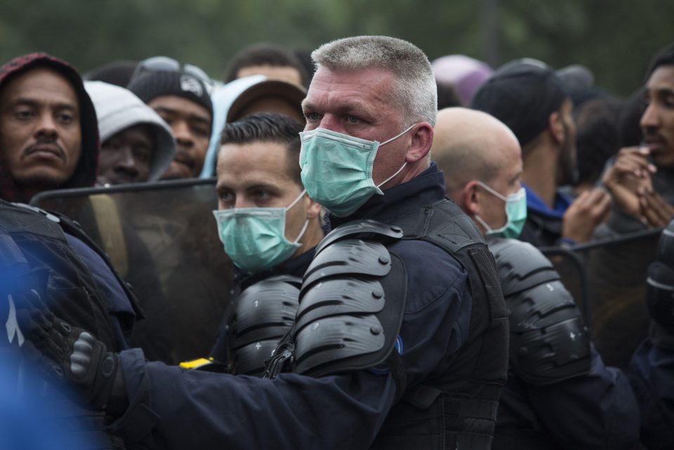  Riot police moved quickly into the campsite to move migrants on without any notice