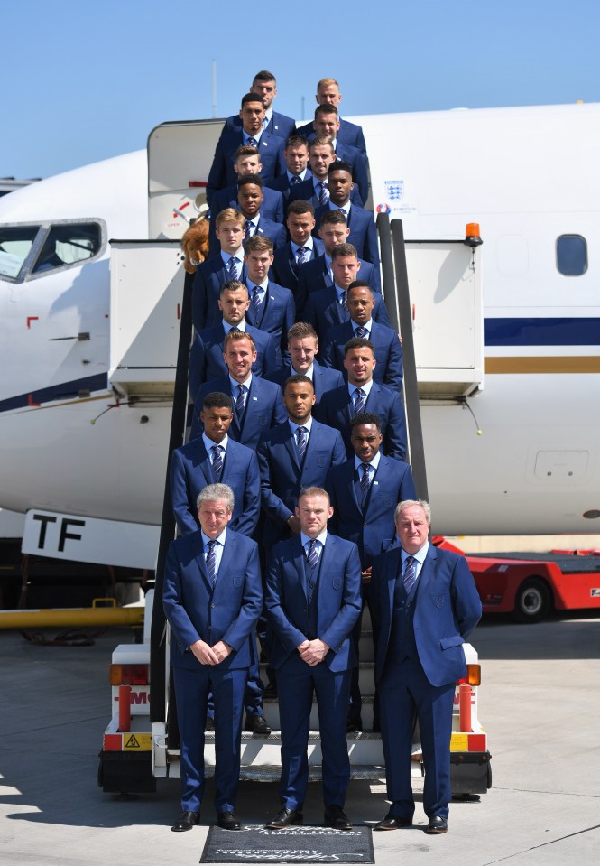  The England squad pictured as they head off to France from Luton airport