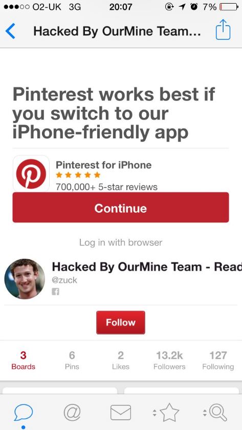 Mark Zuckerberg Pinterest Hacked