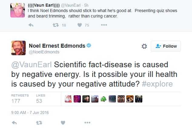 Noel Edmonds cancer tweet 