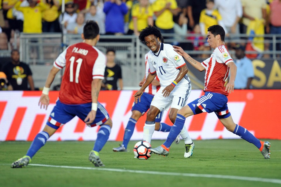  Juan Cuadrado in action for Colombia in their Copa Centenario victory over Paraguay