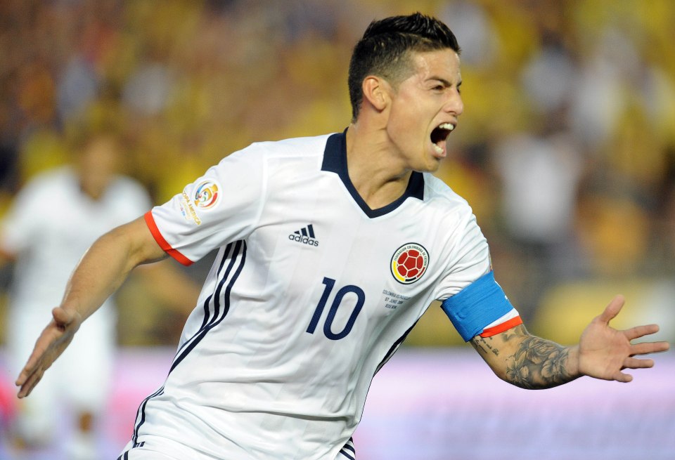  James Rodriguez celebrates after netting second for Colombia in California