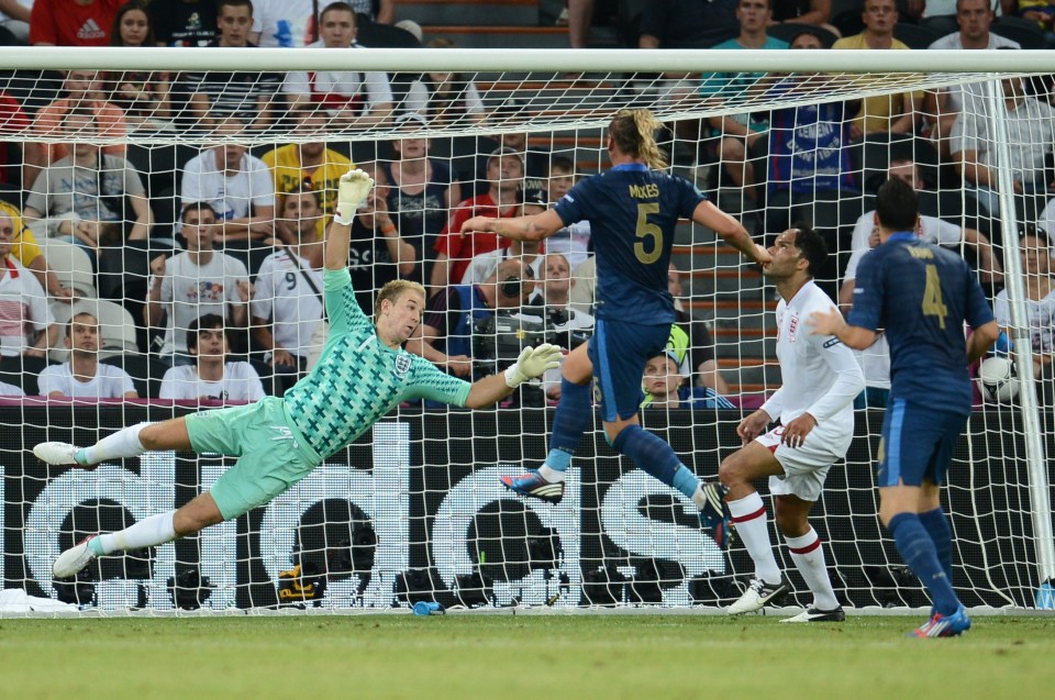 Joe Hart makes a save from xxxxxxx in England's 1-1 draw with France