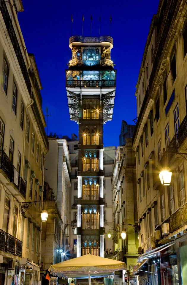  The incredible elevator is lit up at night