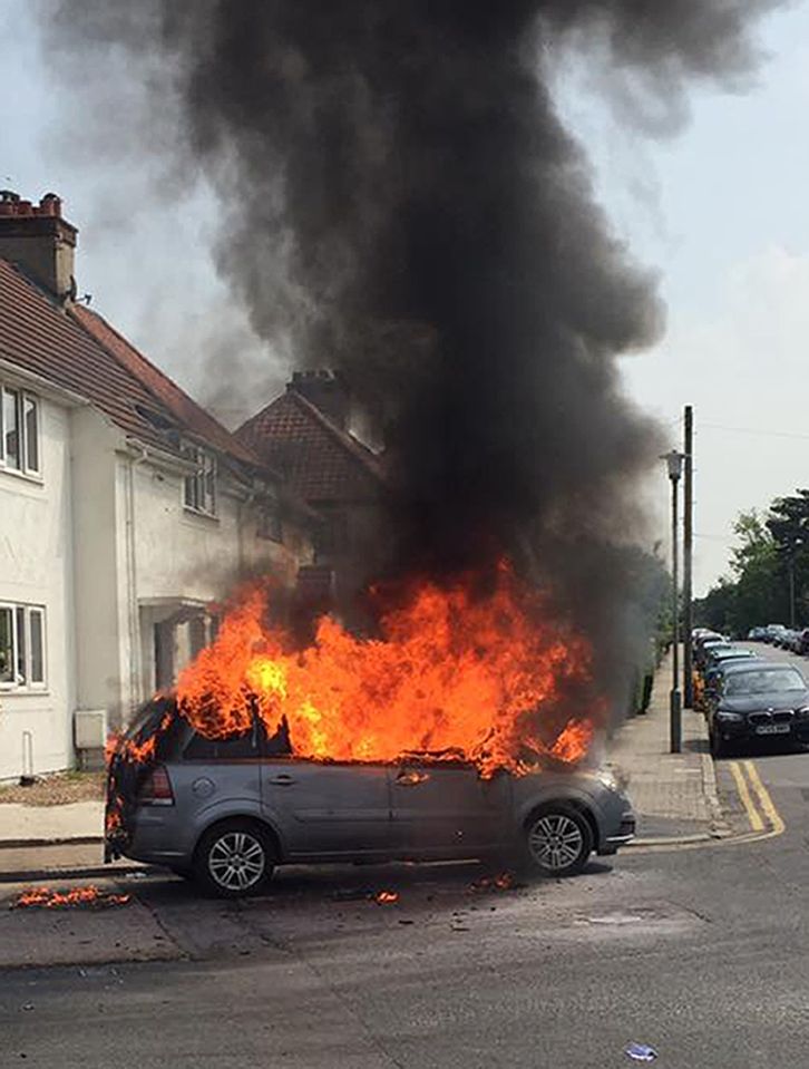 The fire took hold of the Vauxhall Zafira in barely three minutes