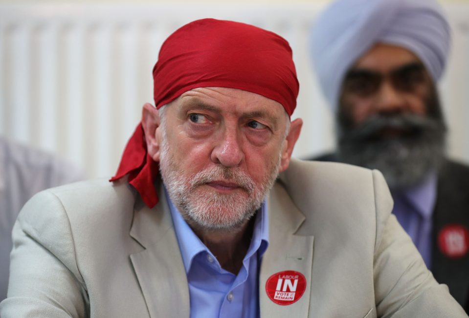 Labour Leader Jeremy Corbyn takes part in a community meeting at the Guru Har Rai Gurdwara Sahib temple 