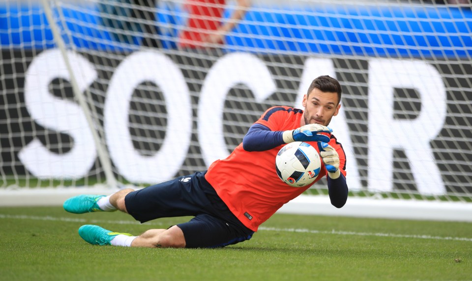  Keeper Hugo Lloris in action for Les Bleus in training at the Stade de France