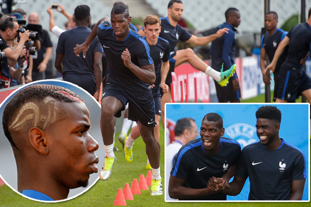 Paul Pogba sports his most recent hairstyle as France train ahead of Euro 2016