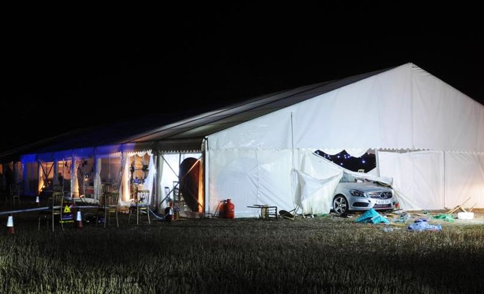  The successful businessman seriously injured a 65-year-old woman, her husband and another 22-year-old woman when he careered the car into the marquee