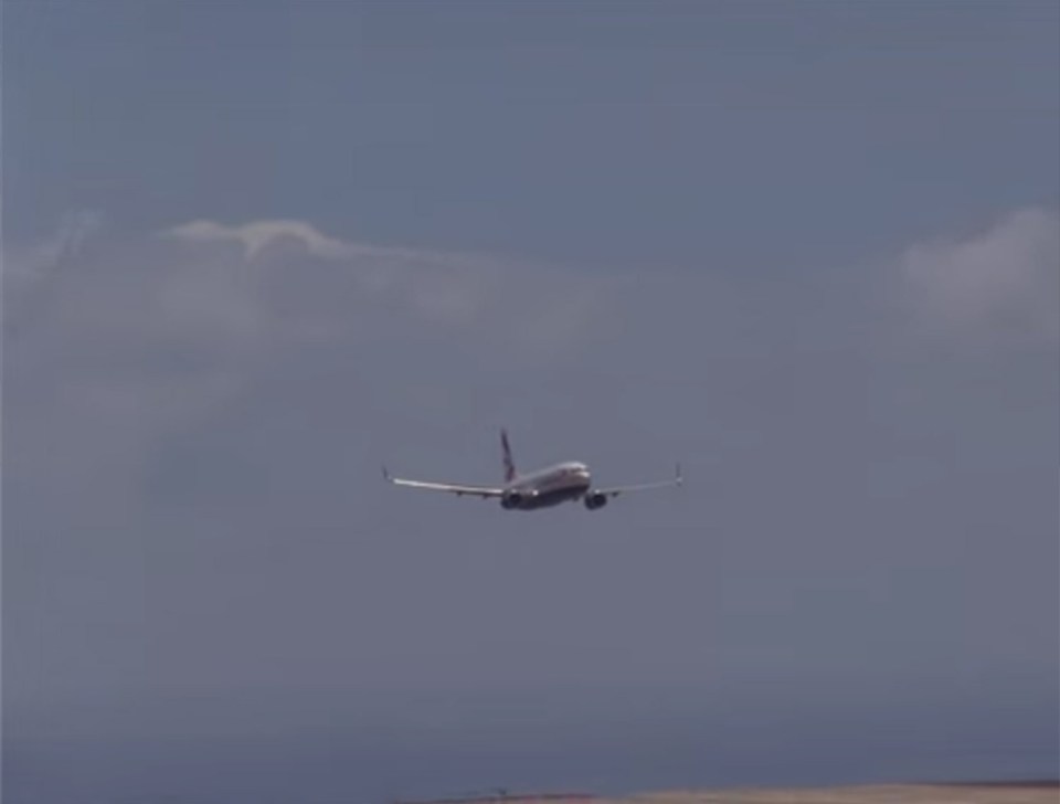 The British Airways plane comes in to land at St Helena's new airport