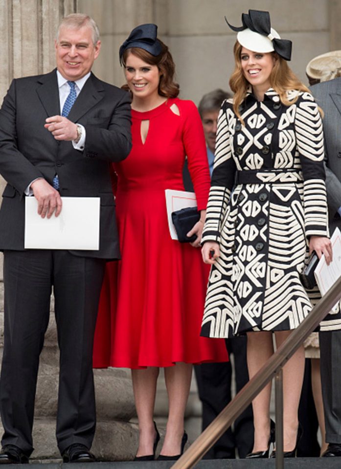  The Duke of York shares a joke with daughters Eugenie and Beatrice at The Queens 90th birthday celebrations