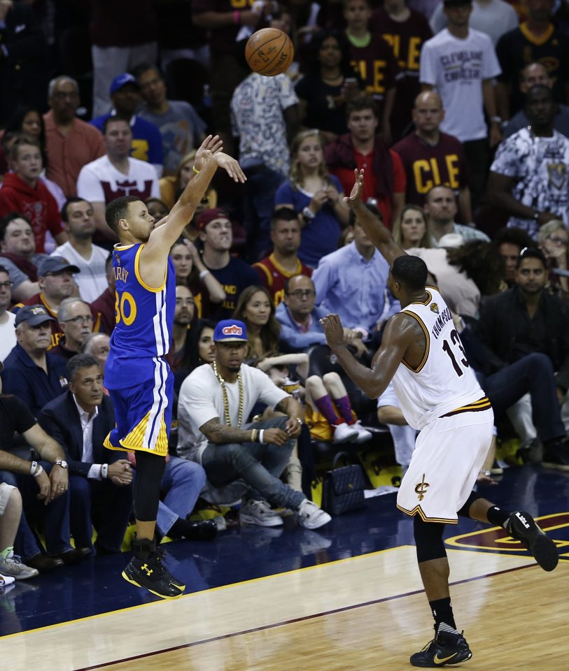 Stephen Curry drained seven three-pointers on the night as he and fellow Splash Brother Klay Thompson torched the Cleveland Cavaliers at the Quicken Loans Arena