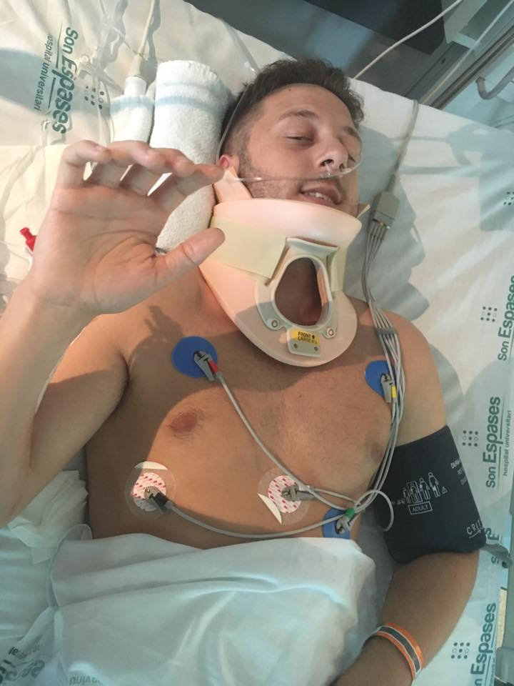 James Thorpe, 28, slipped and fell while swimming and hit his head, paralysing him from the neck down