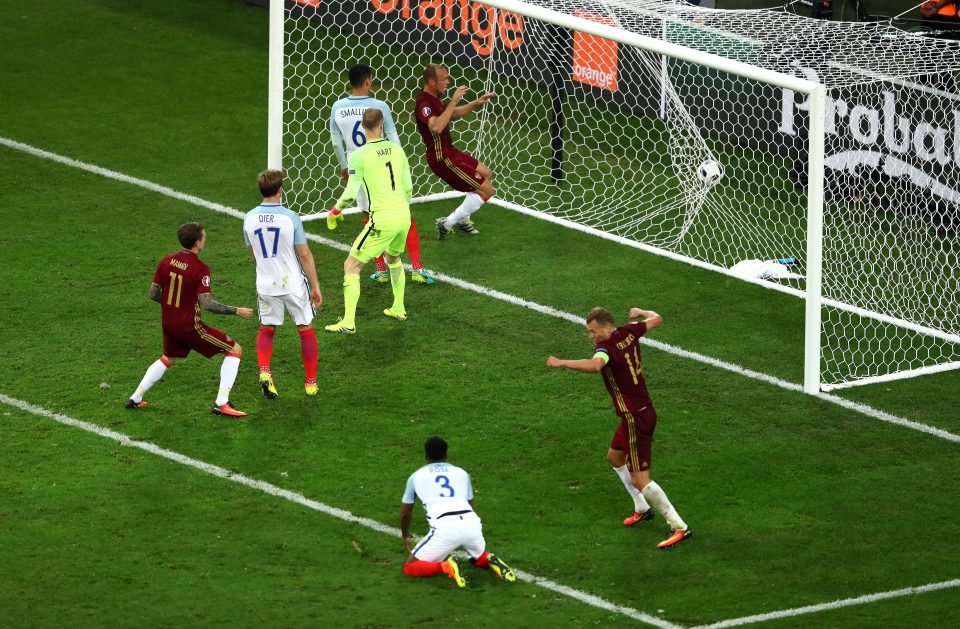 Vasili Berezutski (1st R)during the UEFA EURO 2016 Group B match between England and Russia