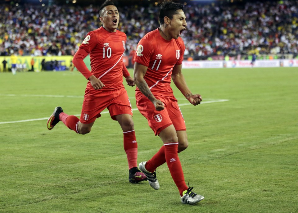 Raul Ruidiaz celebrates scoring the winner against Brazil