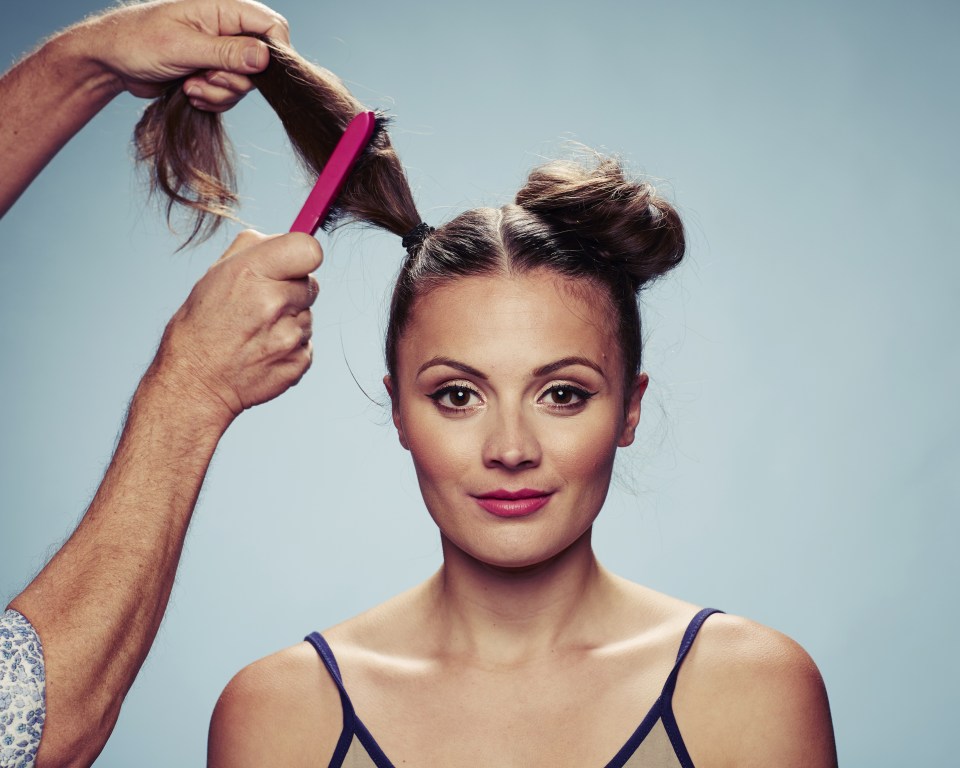  Back comb each ponytail and twist into bunches