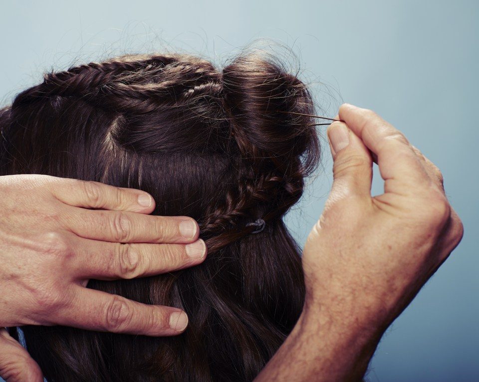  Pin the bun down using pins crinkly side down